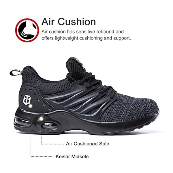 Hitmars Säkerhetsskor Herr Kvinnor Sneakers Arbeta Sneakers Säkerhetsskor Safety Skor Stål tå Ljus Svart Blå EU36-48, Arbetsskor C Svart, 37 EU